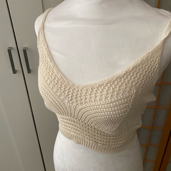 Vero Moda Justine Cropped Strap Top - Crochet Knit Cream Beige Small $72 - Picture 3 of 6